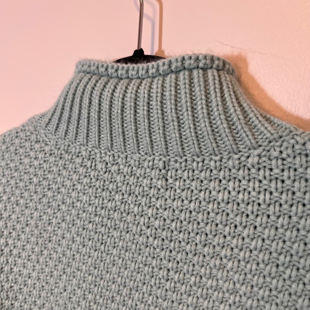 Womens Cozy Winter Sweater in Aqua Blue  Mock‎ Neck Heavy Warm Ribbed Knit Large - Picture 13 of 14